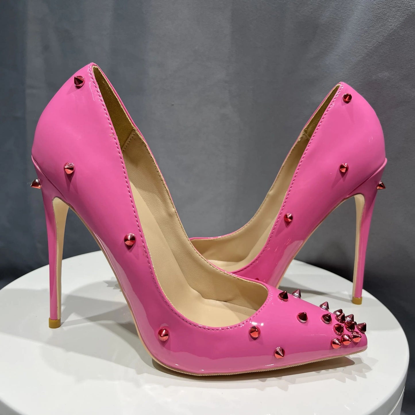 Pink Pointy Toe High Heel Shoes with Spikes for Women
