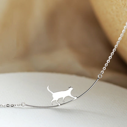 Maison Cat Curve Pendant Necklace | Sterling Silver Finish