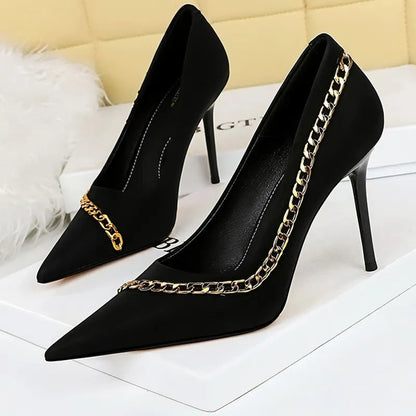 Metal Chain Women Pumps High Heels for Nightclubs Lady