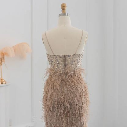 Feathers Spaghetti Straps Side Slit Prom Dress