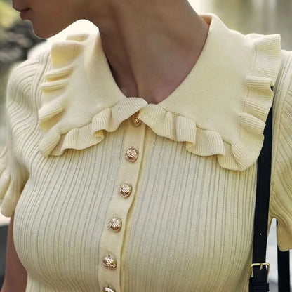Ruffle Single Breasted Knitted Mini Dress