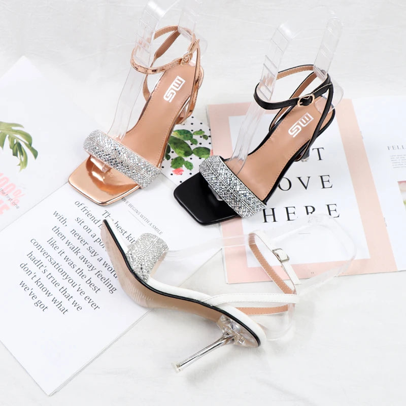 Rhinestone High-Heeled Sandals for Summer