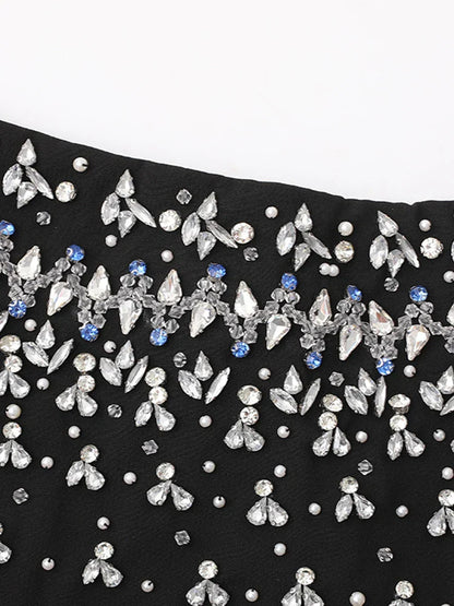 Diamonds Black Crystal Pearl Mini | Midi Dress