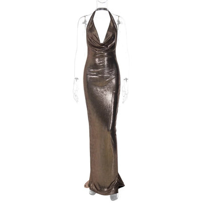 Halter Deep V Neck Sleeveless Fishtail Dress