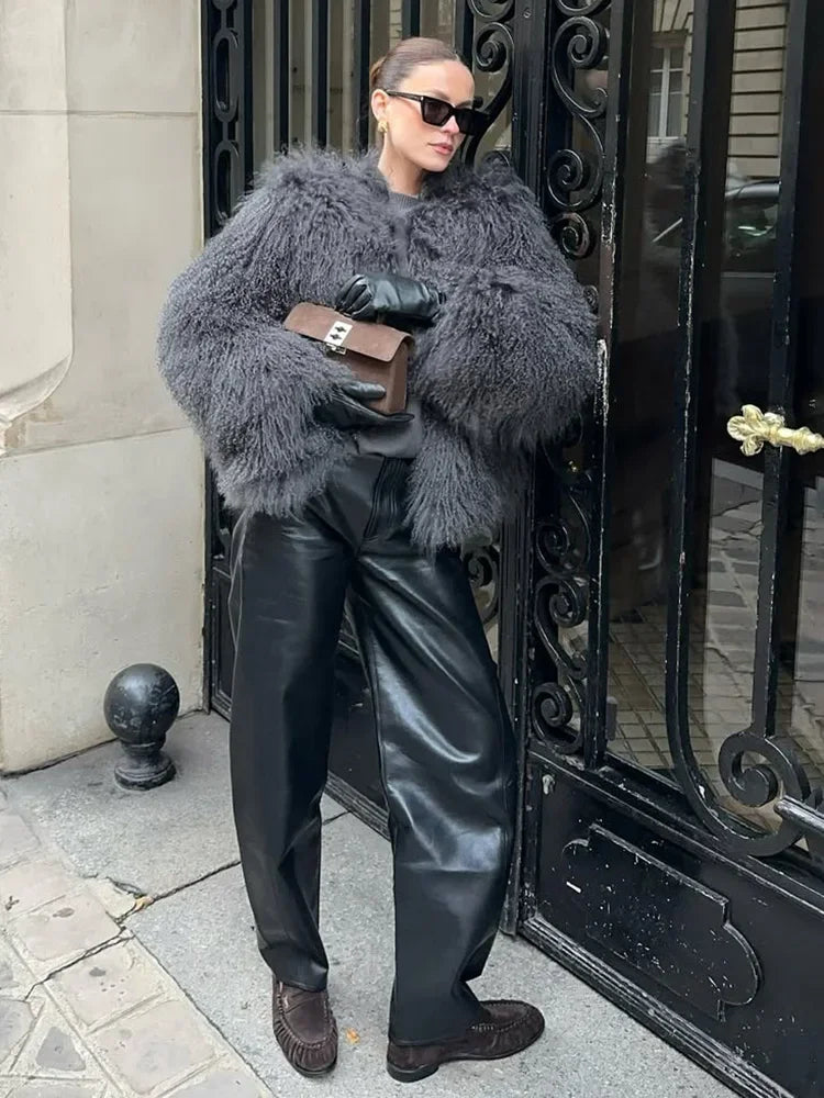 Cropped Fluffy Faux Fur Winter Coat