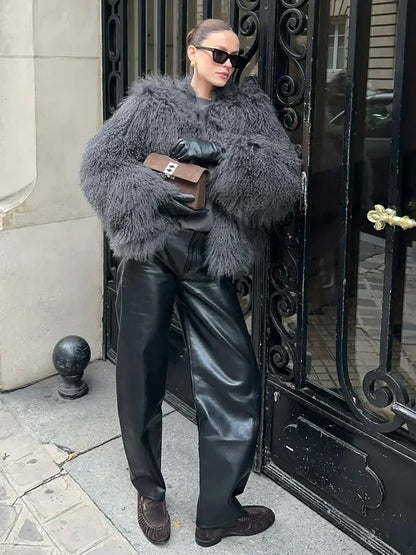 Cropped Fluffy Faux Fur Winter Coat