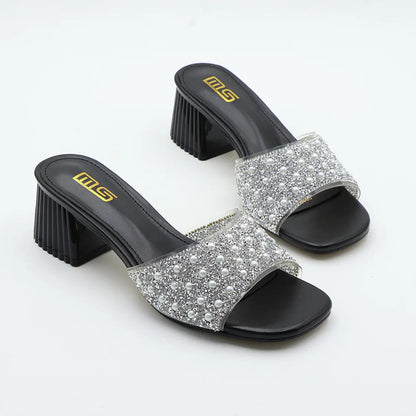 Rhinestone Slippers - Summer Fashion with Thick High Heel for Women