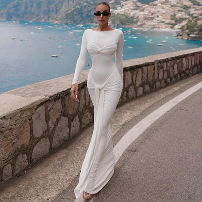 O-neck Long Sleeve Robe fashion Maxi Dress