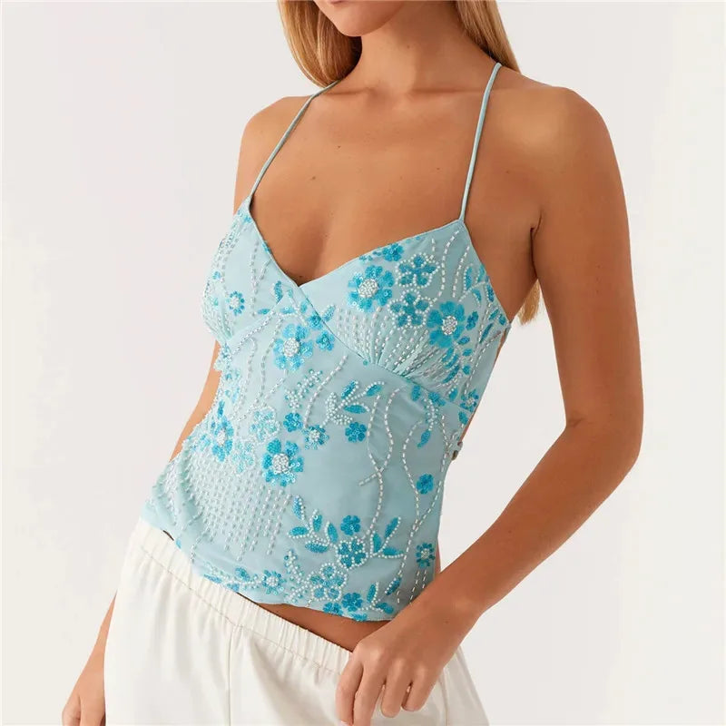 Sequin Sparkly Sleeveless Shirt Cami Top