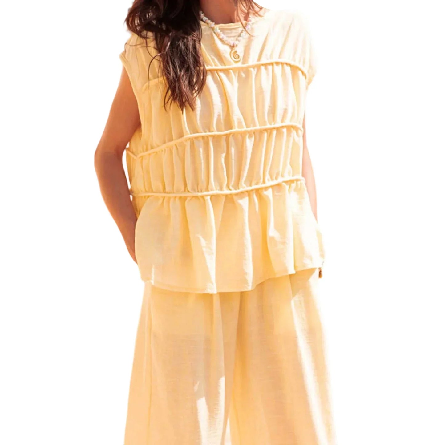 | Ruched Cap Sleeve Peplum Top