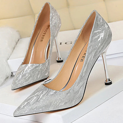 Silver Champagne Sequins Stiletto Wedding Shoes Women High Heels
