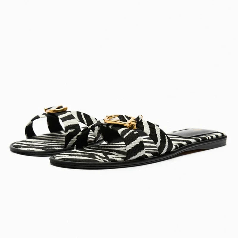 | Italian Leather Cutout Slide Sandal