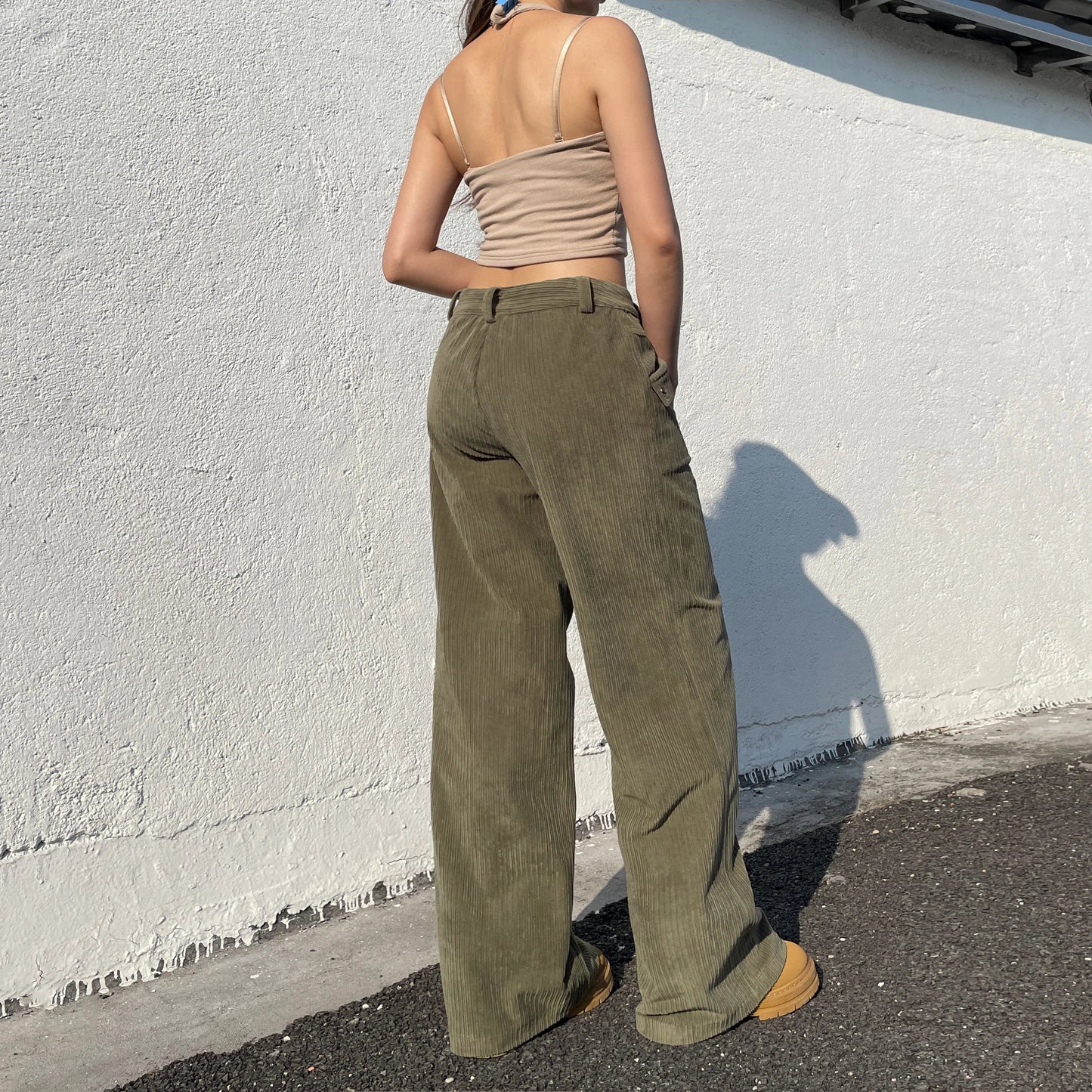 Corduroy Button Straight Pant