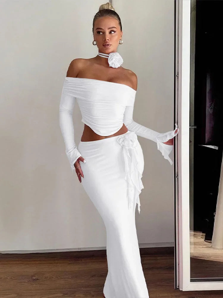 Backless Lace Up Skirt Two Piece Set