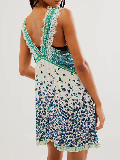 | Lace-Trim Floral Mini Dress