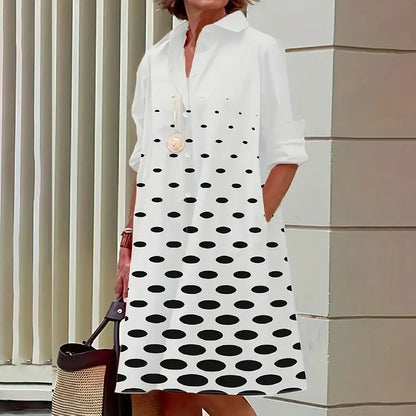 Collared Long Sleeve Button Down Patch Pocket Midi Shirt Dress