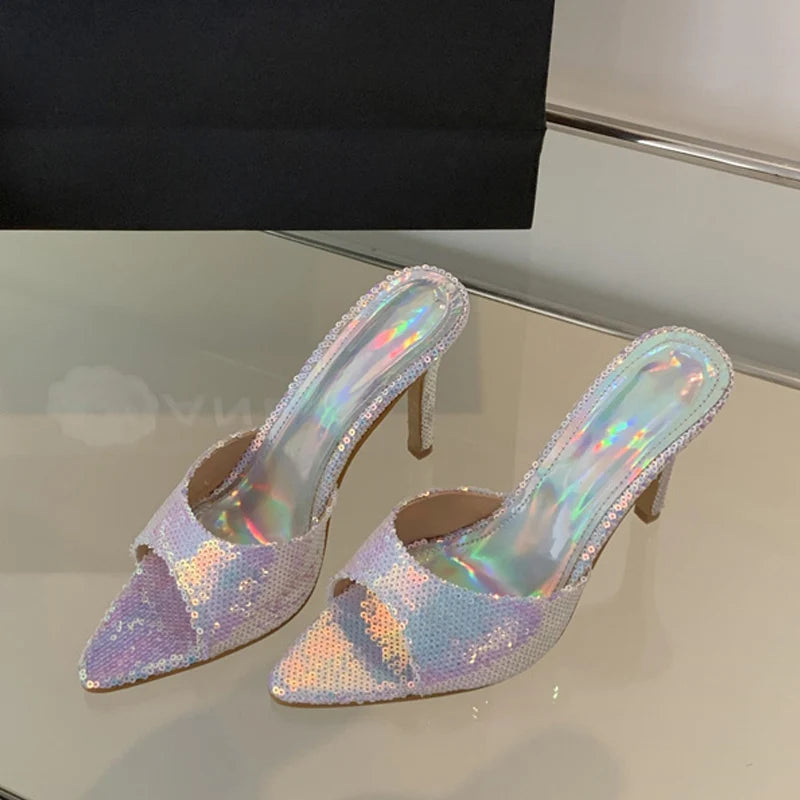 Pointed Toe Mules High Heels Women Slippers