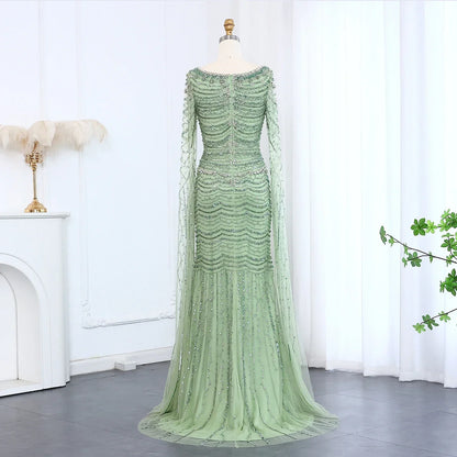 Caramel Square Neck Mermaid Evening Dress Cape Sleeves
