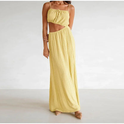 Lace Up Solid Color Open Back Long Dress
