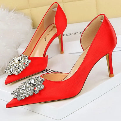 Rhinestone Kitten Heels Elegant Luxurious Banquet Shoes Pointed High Heels for Women
