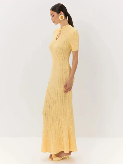 Hollow Slim Short Sleeve Maxi Dress