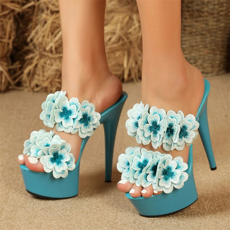 15CM Handwork Embroidery Flowers Designer Sandals