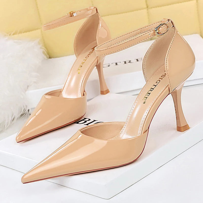 Summer Kitten Heels Sandals Women Pumps Patent Leather 8 cm Heels