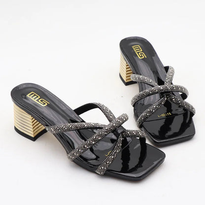 Rhinestone sandals with thick high heels for women's luxury style in autumn