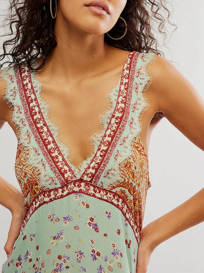 | Lace-Trim Floral Mini Dress