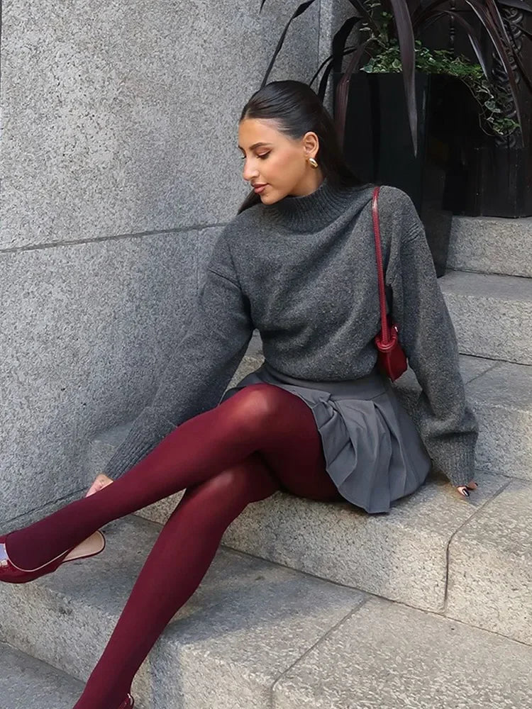 Autumn New Women Winter Solid Loose Sweater Casual High Collar Long Sleeves Female Short Pullover Lady High Street Knitwear