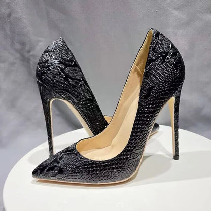 Embossed Crocodile Women Sexy Pointy Toe High Heel Shoes