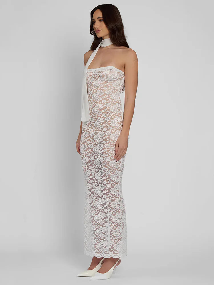 Lace Off-shoulder Strapless Bodycon Dress