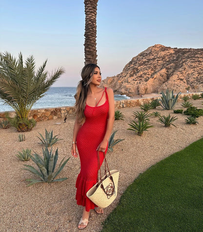 Crochet Maxi Dress with Ruffle Trim
