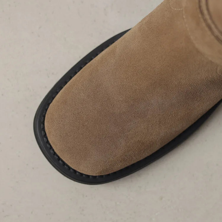 | Suede Buckle Boots in Black