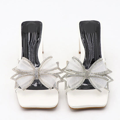 Green Transparent Low Square Heel Women's Slippers