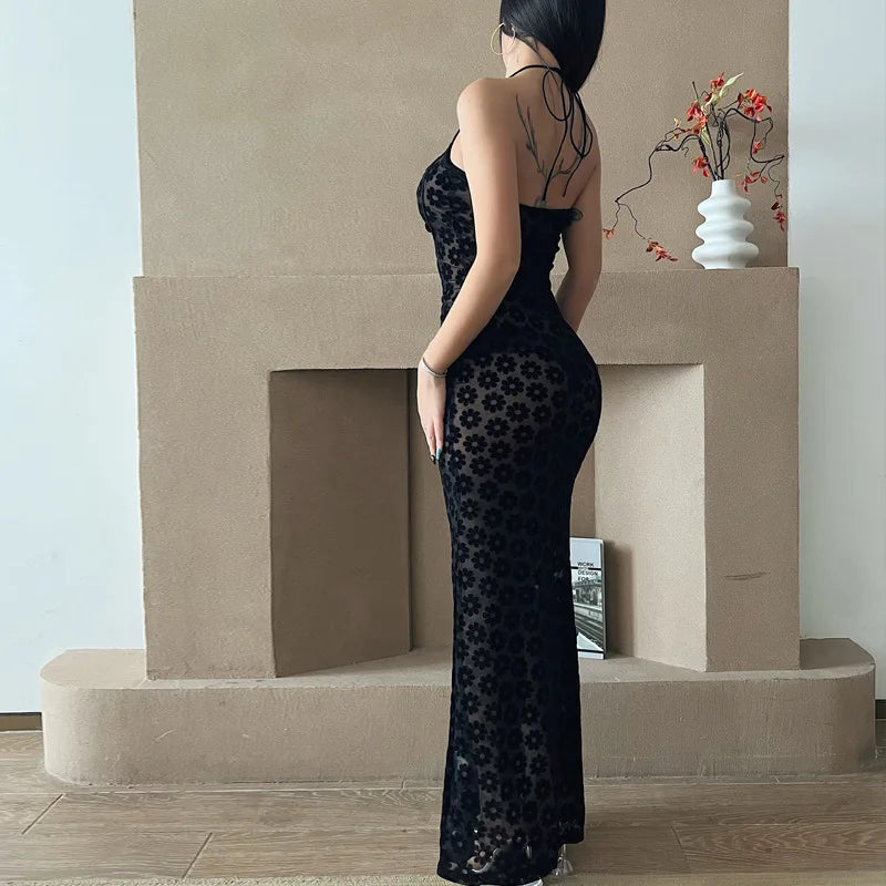 Lace Cross Halter Neck She Bodycon Dress