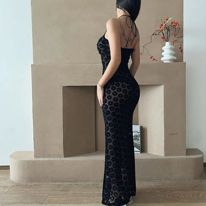 Lace Cross Halter Neck She Bodycon Dress