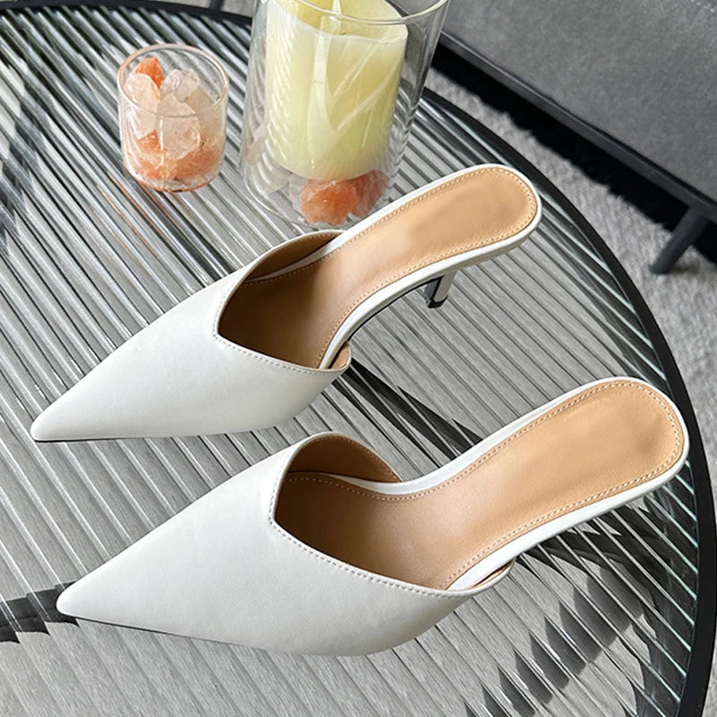 Blue Leather Slip-On Pumps for Women - Fashionable and Cozy Sandal Shoes
