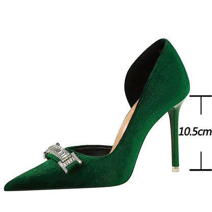 Suede Rhinestone Women Heels Spring Pumps Pointed High Heels