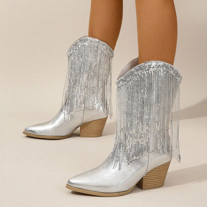 Étoile Fringe Mid-Calf Western Boots | Pointed Toe | Block Heel