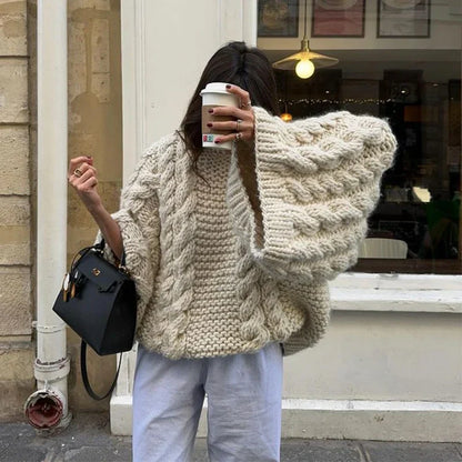 Loose Knitted Women's Sweater High Neck Wide Long Sleeve Female Knitwear Tops 2024 Autumn Winter Fashion Oversized Lady Pullover