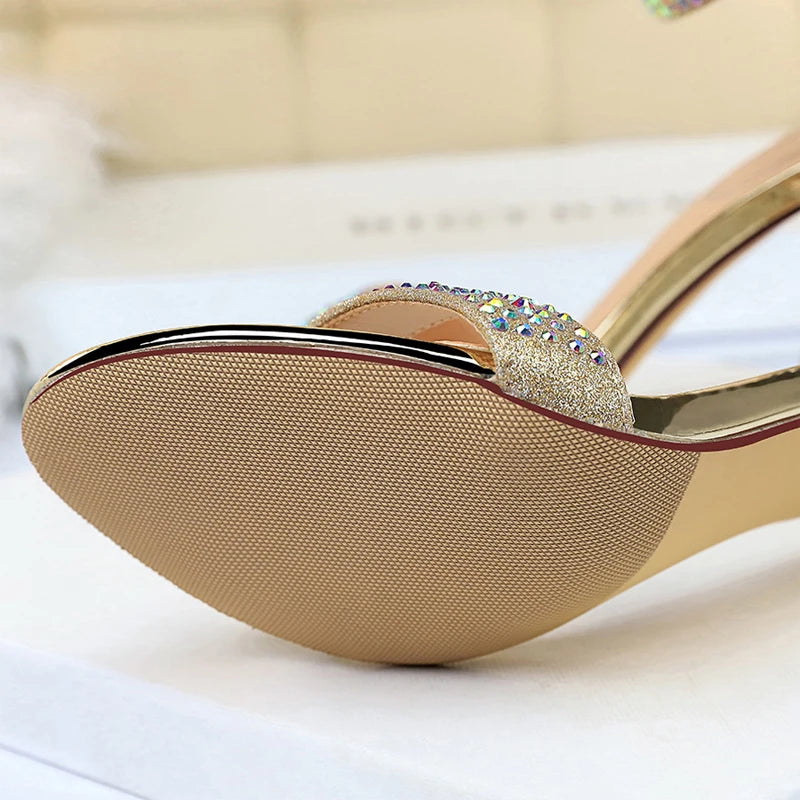 Rhinestone High Heels Kitten Heels Party Shoes Open Toe Women Pumps