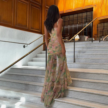 Split Floral Spaghetti Strap Maxi Dress