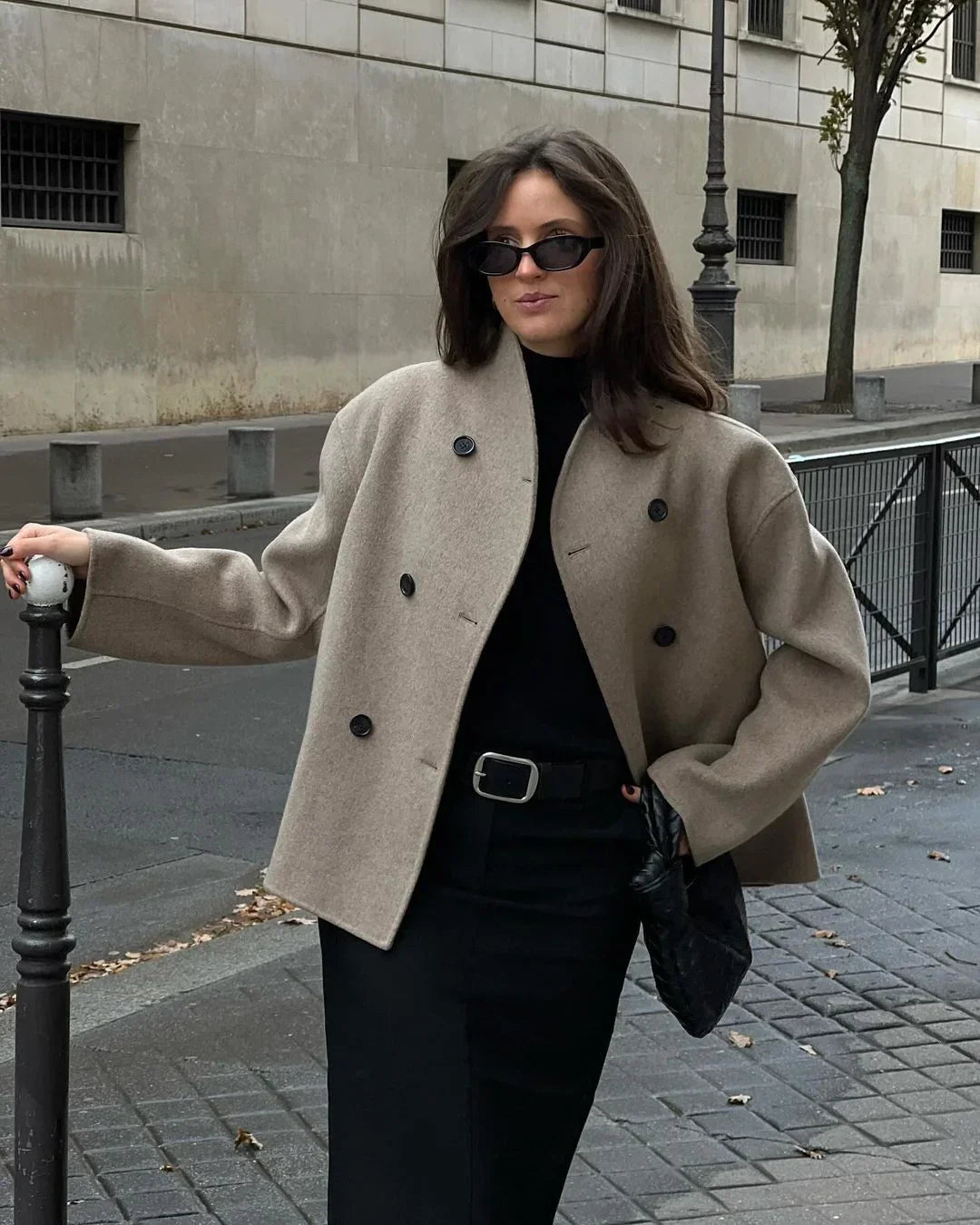 Elegant Wool Women's Coats Loose Casual Double Breasted Stand Collar Short Jacket 2024 Fall Winter Coat Female Commute Outerwear