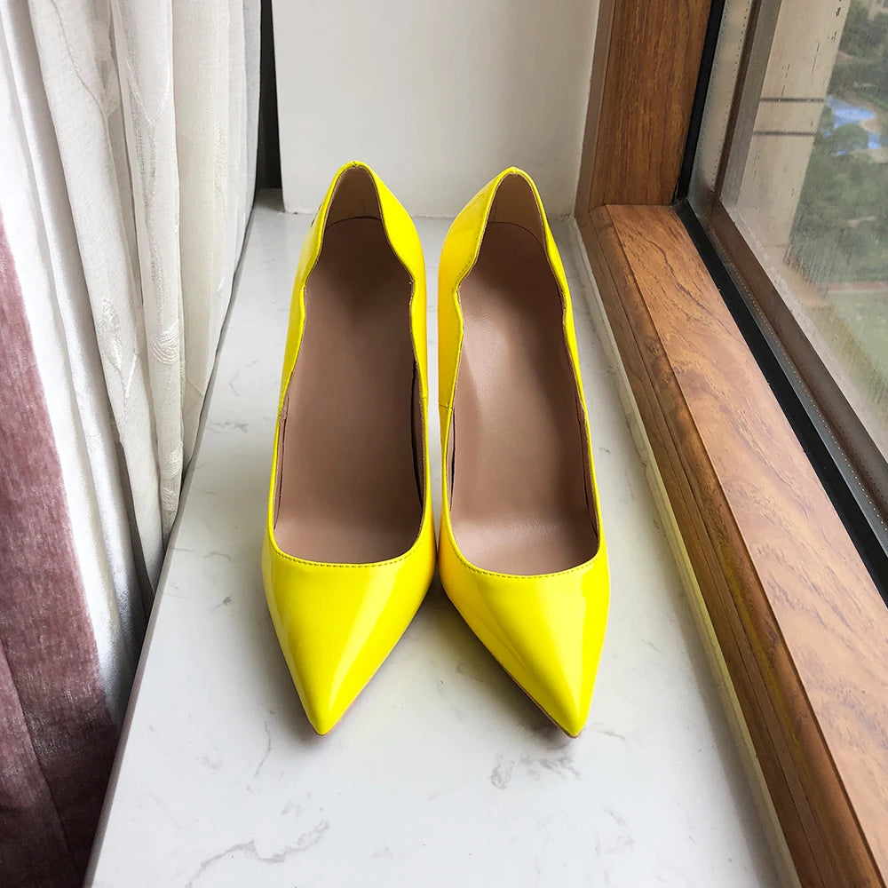 Glossy Yellow Pointy Toe High Heel Party Shoes for Women
