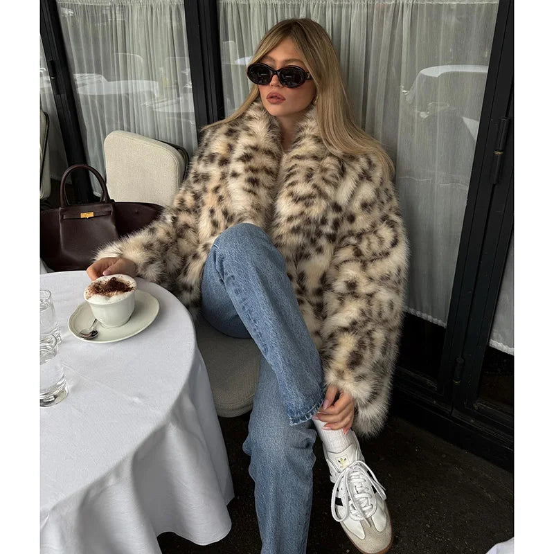 Leopard Faux Fur Plush Warm Coat