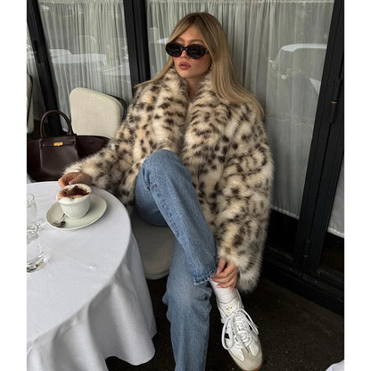 Leopard Faux Fur Plush Warm Coat