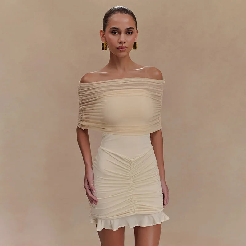 Pleated Ruffled Strapless Mini Prom Dress