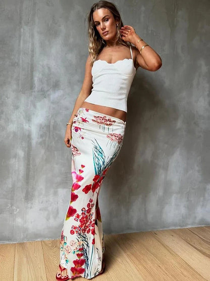 Colorful Print Ruched Peach Skirt