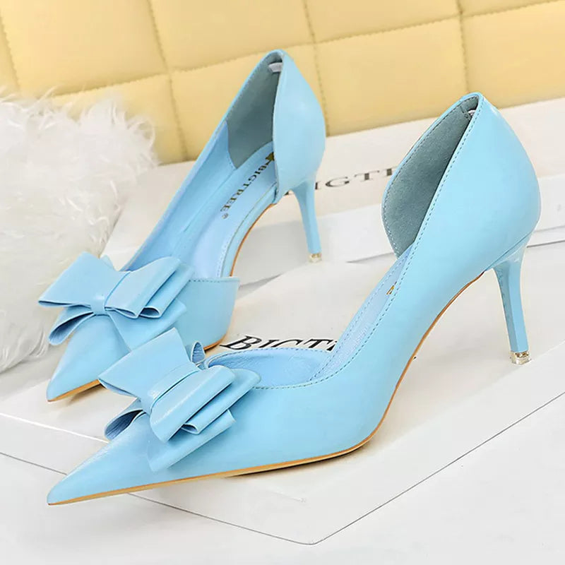 Bow-knot Stiletto Woman Pumps 10.5 Cm Basic Pump Sexy High Heels